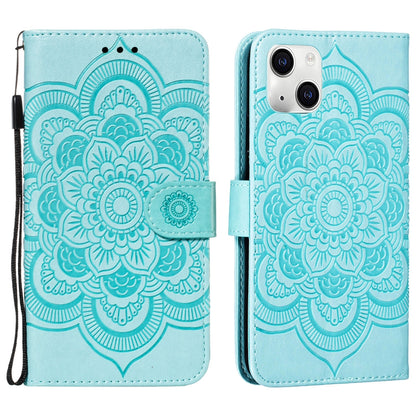 ELECTROPRIME For iPhone 15 Mandala Embossing Pattern Horizontal Flip Leather Phone Case(Green)