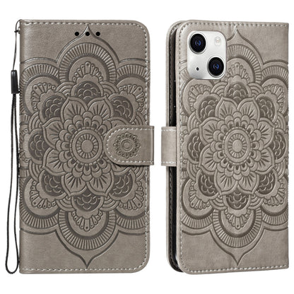 ELECTROPRIME For iPhone 15 Mandala Embossing Pattern Horizontal Flip Leather Phone Case(Gray)