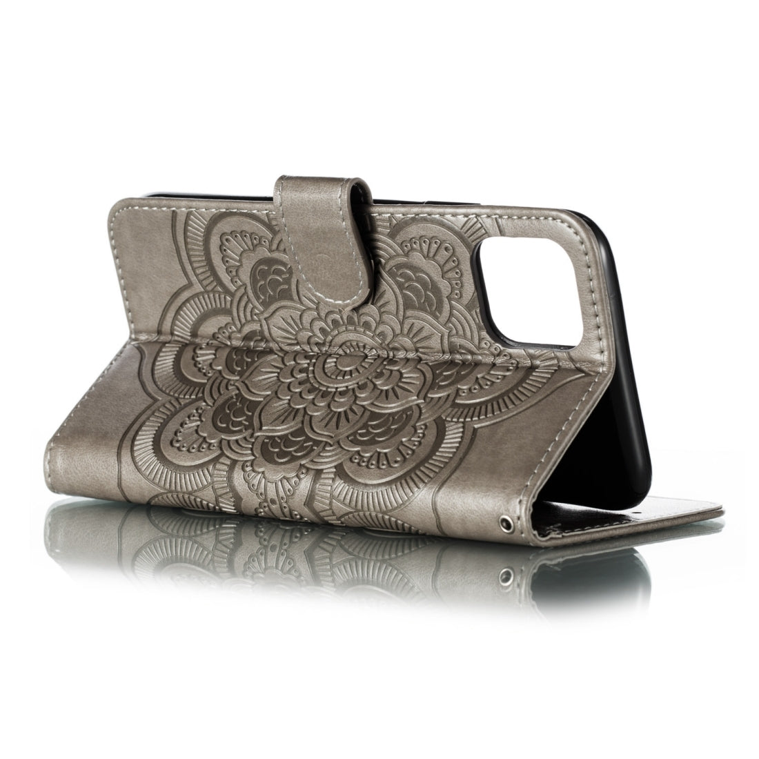 ELECTROPRIME For iPhone 15 Mandala Embossing Pattern Horizontal Flip Leather Phone Case(Gray)