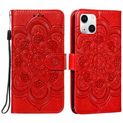 ELECTROPRIME For iPhone 15 Mandala Embossing Pattern Horizontal Flip Leather Phone Case(Red)