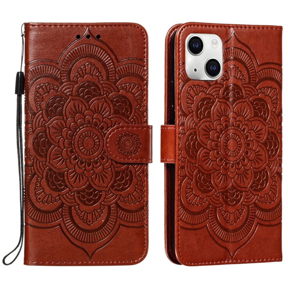 ELECTROPRIME For iPhone 15 Mandala Embossing Pattern Horizontal Flip Leather Phone Case(Brown)