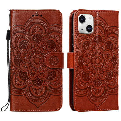 ELECTROPRIME For iPhone 15 Mandala Embossing Pattern Horizontal Flip Leather Phone Case(Brown)
