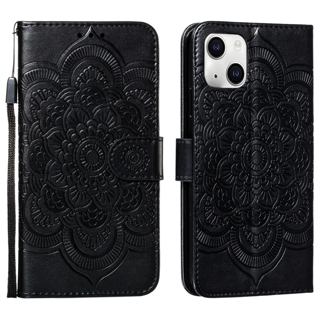 ELECTROPRIME For iPhone 15 Mandala Embossing Pattern Horizontal Flip Leather Phone Case(Black)