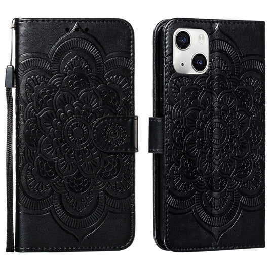 ELECTROPRIME For iPhone 15 Mandala Embossing Pattern Horizontal Flip Leather Phone Case(Black)