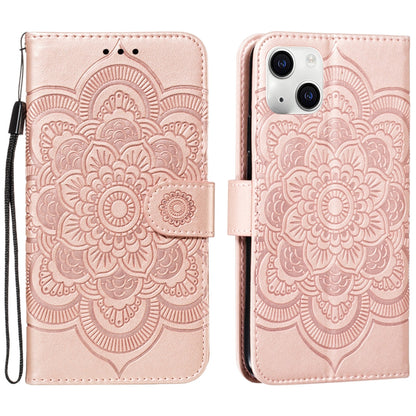 ELECTROPRIME For iPhone 15 Mandala Embossing Pattern Horizontal Flip Leather Phone Case(Rose Gold)