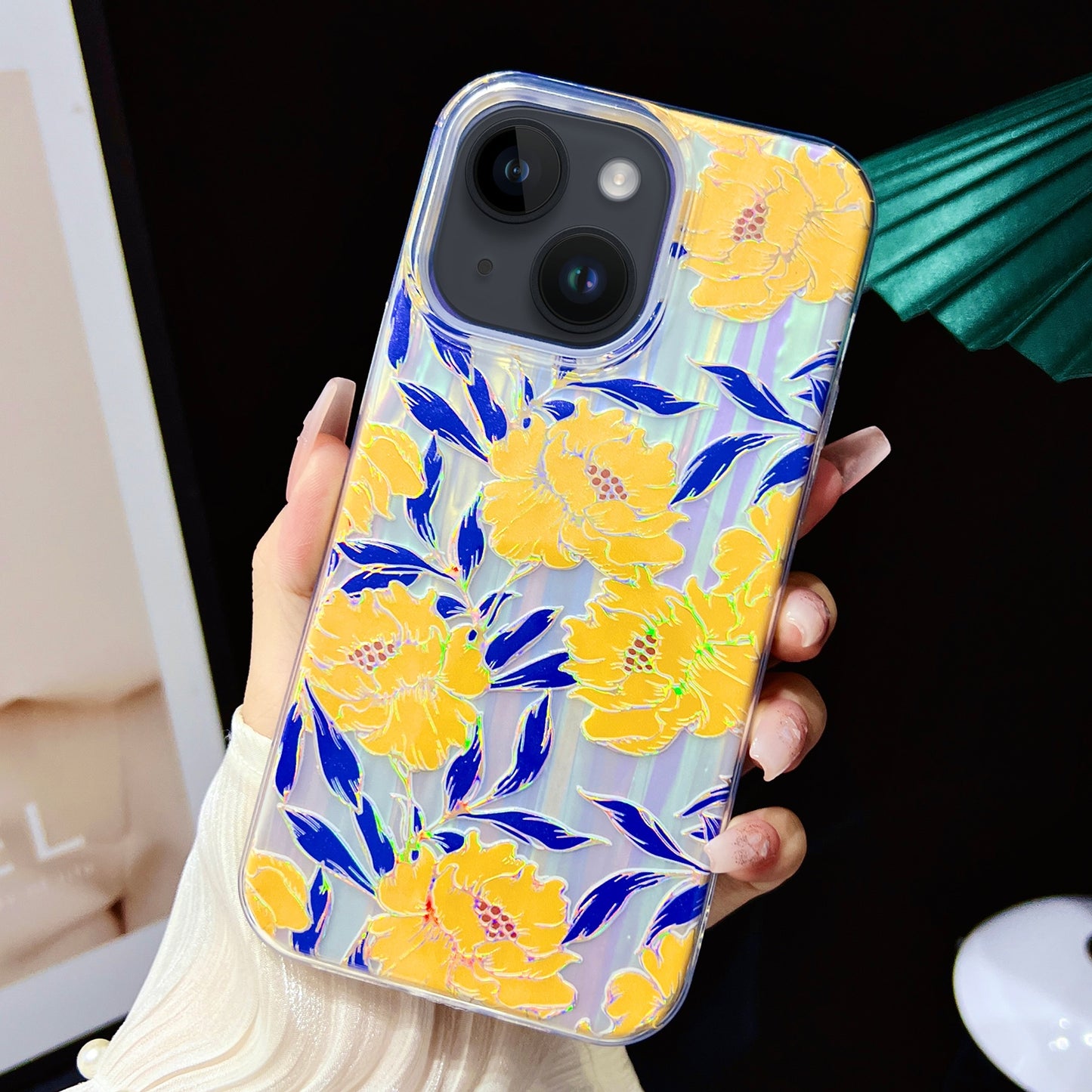 ELECTROPRIME For iPhone 15 Electroplated Color Film TPU + PC Phone Case(Chrysanthemum)