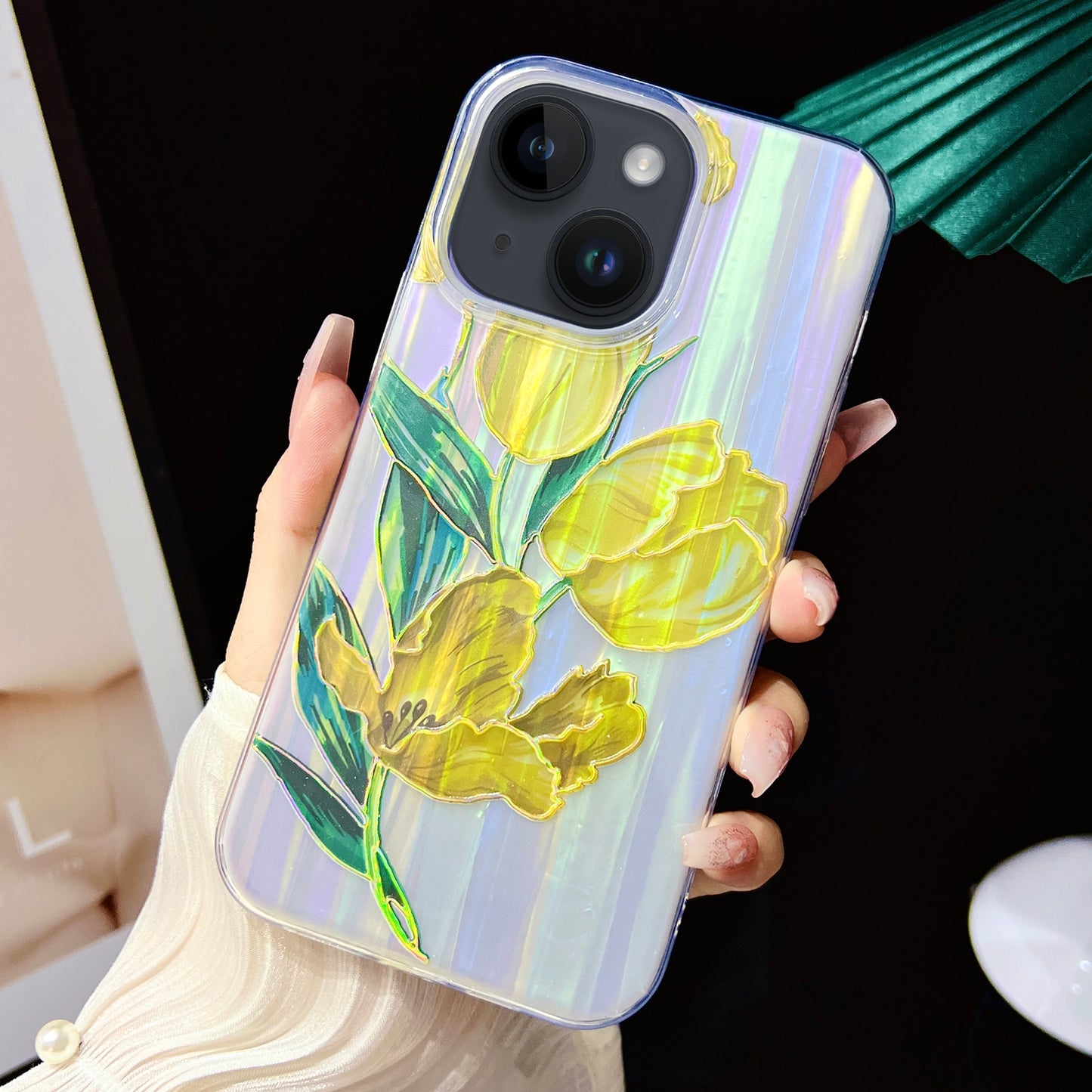 ELECTROPRIME For iPhone 15 Electroplated Color Film TPU + PC Phone Case(Tulip)