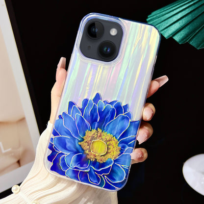 ELECTROPRIME For iPhone 15 Electroplated Color Film TPU + PC Phone Case(Blue Flowers)