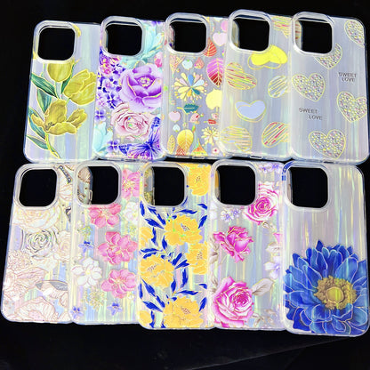 ELECTROPRIME For iPhone 15 Electroplated Color Film TPU + PC Phone Case(Blue Flowers)