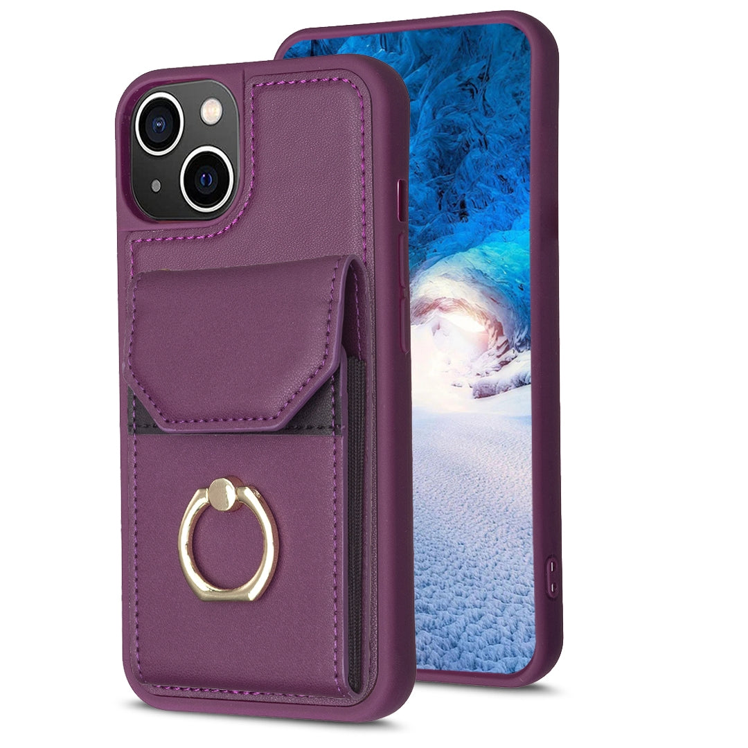 ELECTROPRIME For iPhone 15 BF29 Organ Card Bag Ring Holder Phone Case(Dark Purple)
