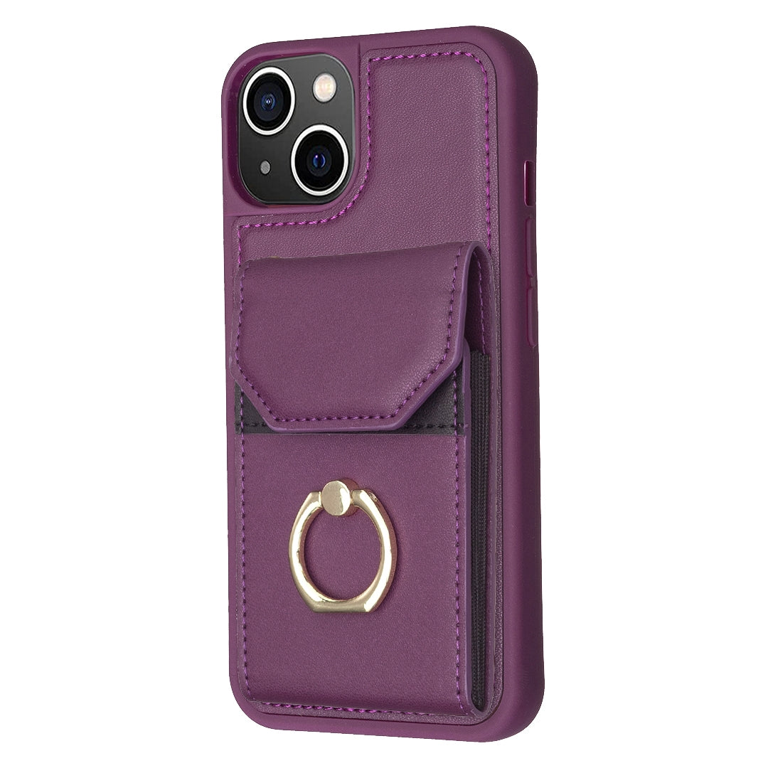 ELECTROPRIME For iPhone 15 BF29 Organ Card Bag Ring Holder Phone Case(Dark Purple)