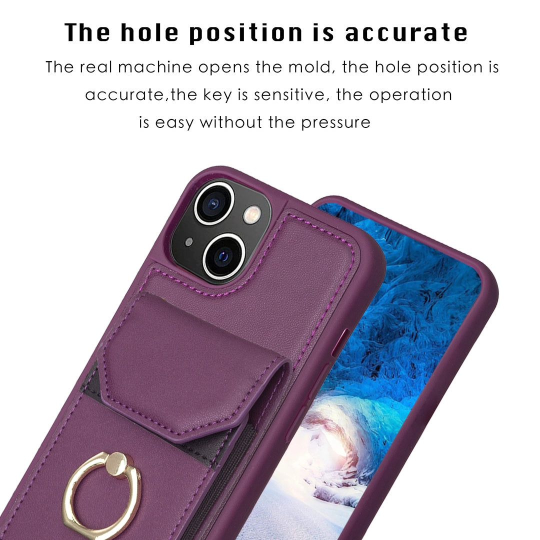 ELECTROPRIME For iPhone 15 BF29 Organ Card Bag Ring Holder Phone Case(Dark Purple)