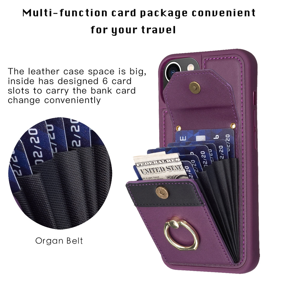 ELECTROPRIME For iPhone 15 BF29 Organ Card Bag Ring Holder Phone Case(Dark Purple)