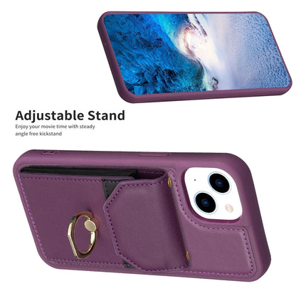 ELECTROPRIME For iPhone 15 BF29 Organ Card Bag Ring Holder Phone Case(Dark Purple)