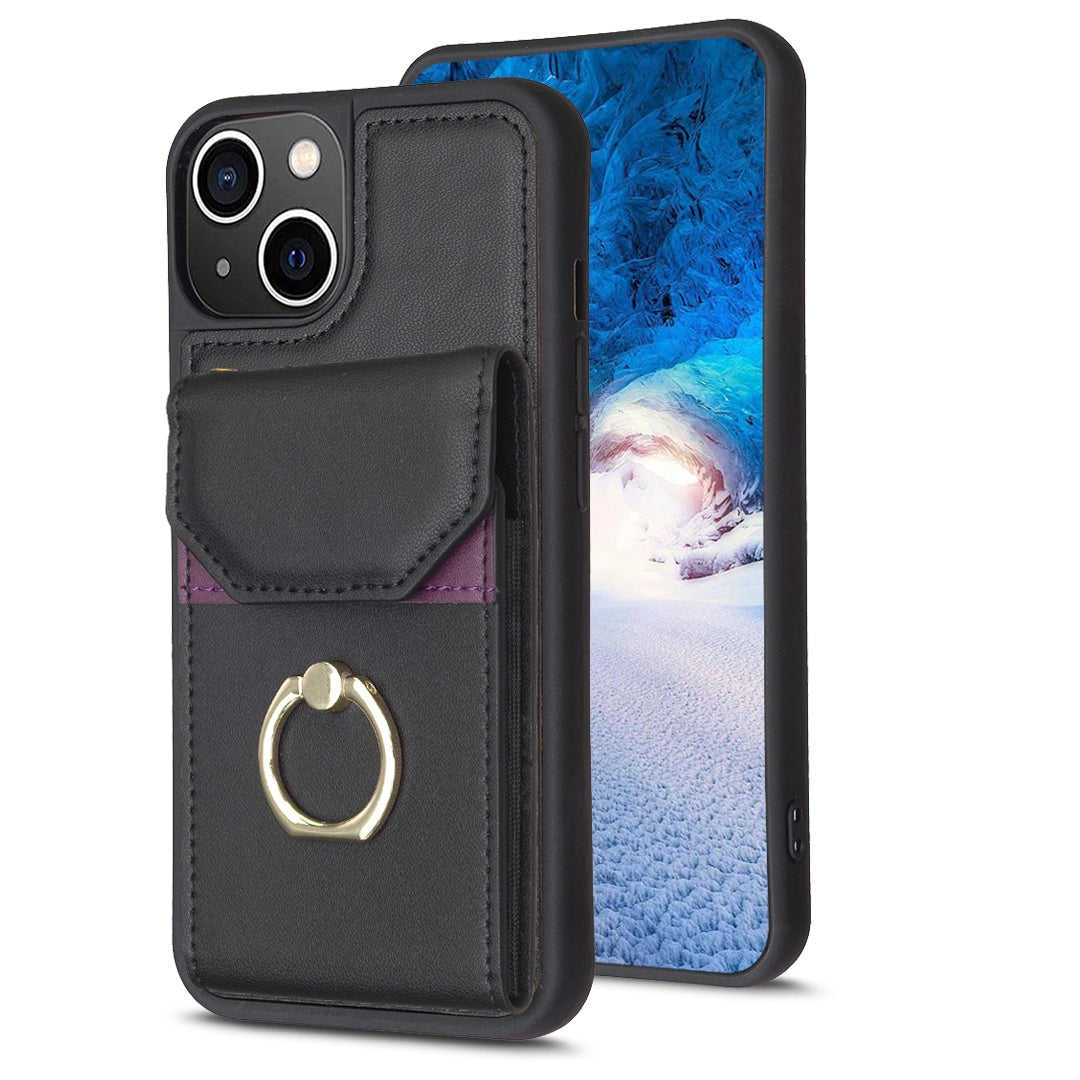 ELECTROPRIME For iPhone 15 BF29 Organ Card Bag Ring Holder Phone Case(Black)