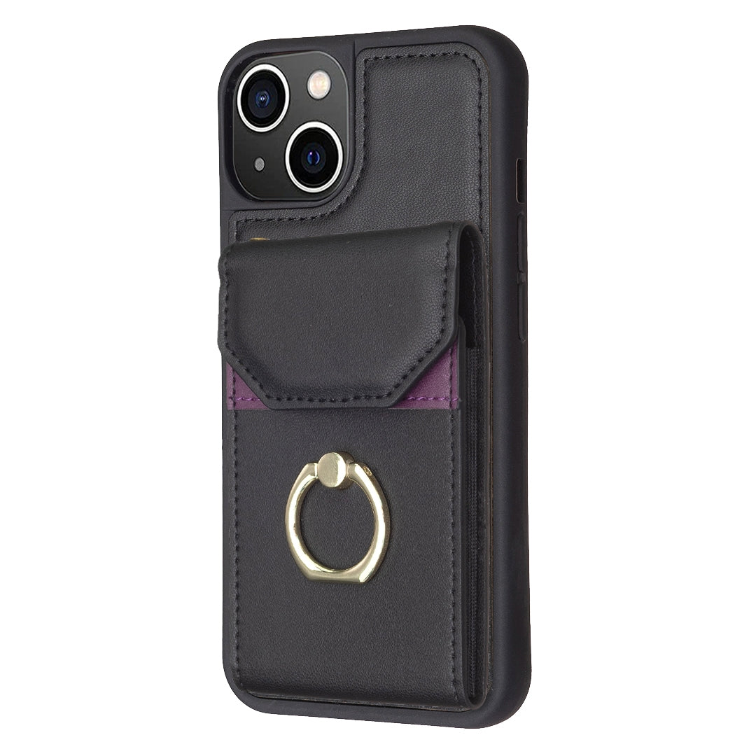 ELECTROPRIME For iPhone 15 BF29 Organ Card Bag Ring Holder Phone Case(Black)