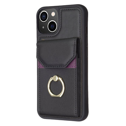 ELECTROPRIME For iPhone 15 BF29 Organ Card Bag Ring Holder Phone Case(Black)