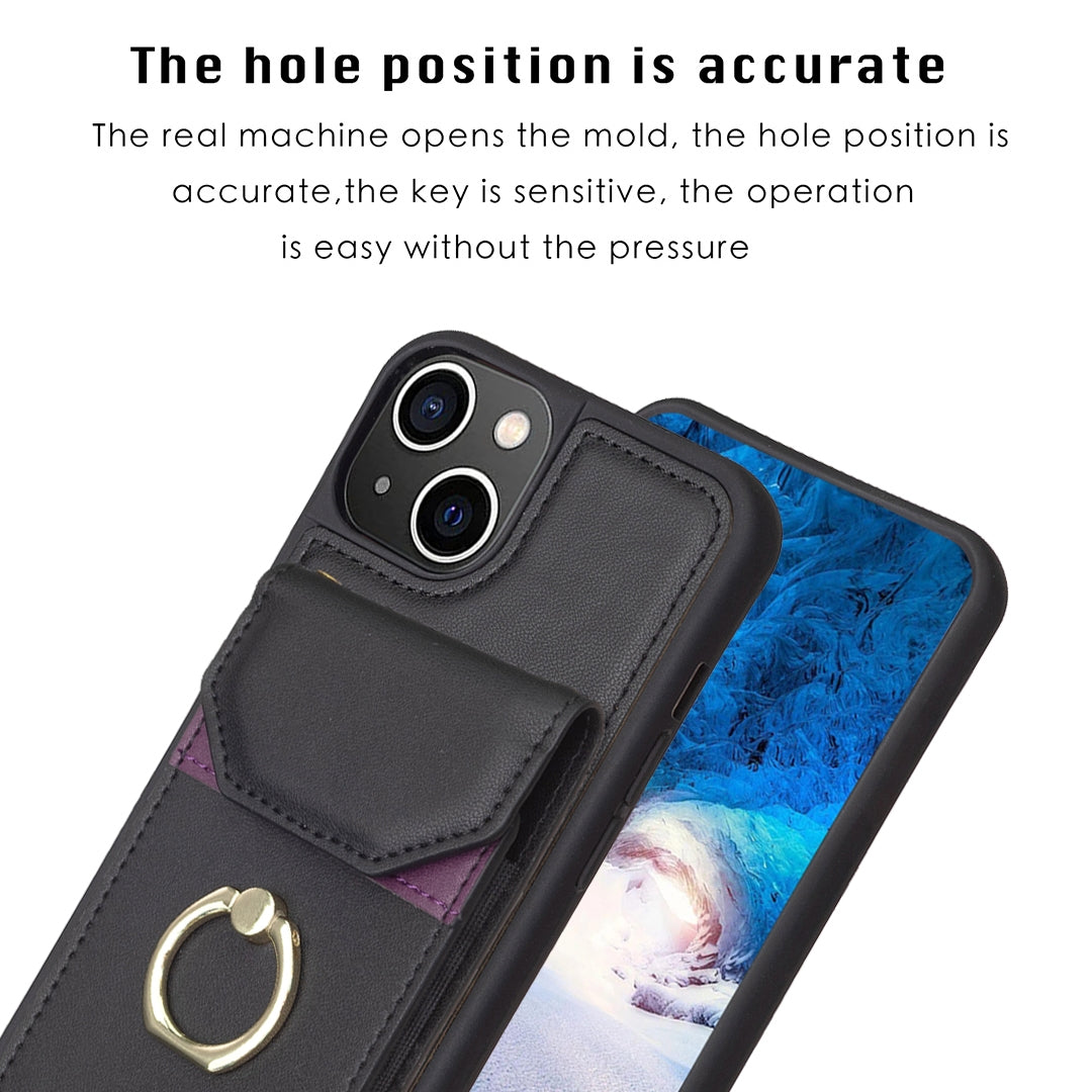 ELECTROPRIME For iPhone 15 BF29 Organ Card Bag Ring Holder Phone Case(Black)