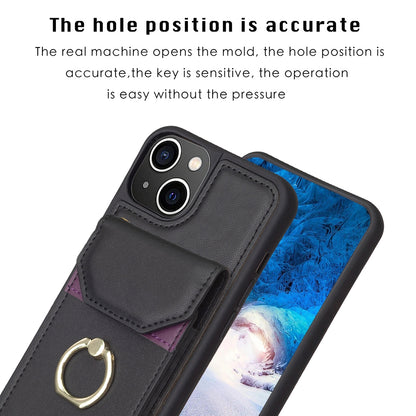 ELECTROPRIME For iPhone 15 BF29 Organ Card Bag Ring Holder Phone Case(Black)