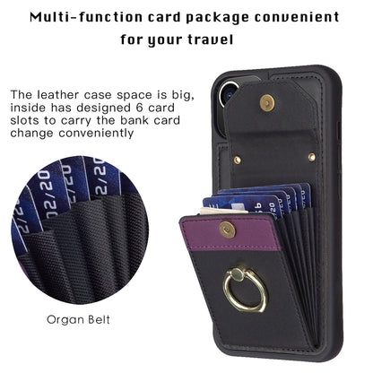 ELECTROPRIME For iPhone 15 BF29 Organ Card Bag Ring Holder Phone Case(Black)