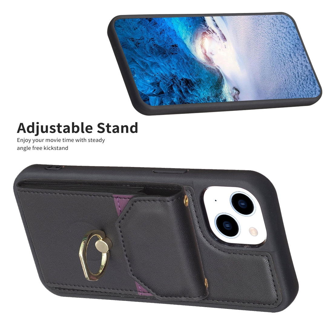 ELECTROPRIME For iPhone 15 BF29 Organ Card Bag Ring Holder Phone Case(Black)