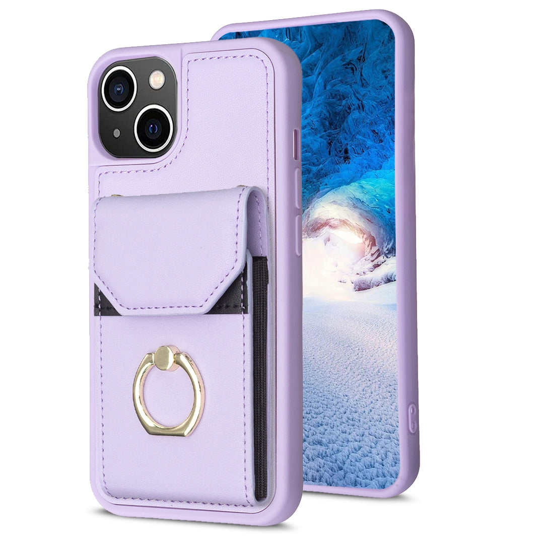 ELECTROPRIME For iPhone 15 BF29 Organ Card Bag Ring Holder Phone Case(Purple)