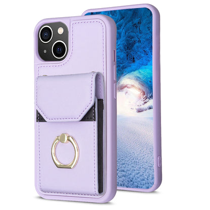 ELECTROPRIME For iPhone 15 BF29 Organ Card Bag Ring Holder Phone Case(Purple)