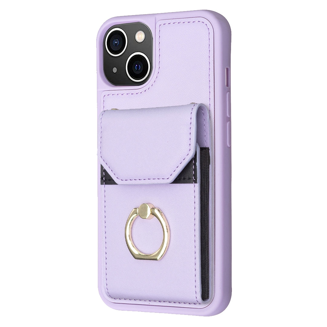 ELECTROPRIME For iPhone 15 BF29 Organ Card Bag Ring Holder Phone Case(Purple)