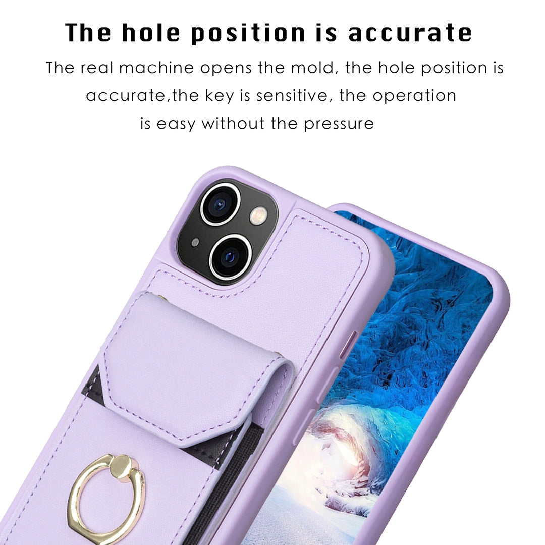 ELECTROPRIME For iPhone 15 BF29 Organ Card Bag Ring Holder Phone Case(Purple)
