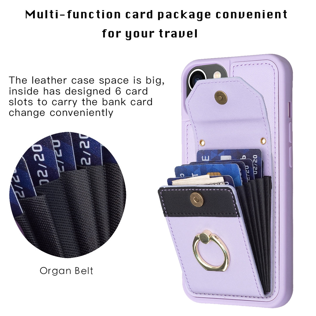 ELECTROPRIME For iPhone 15 BF29 Organ Card Bag Ring Holder Phone Case(Purple)