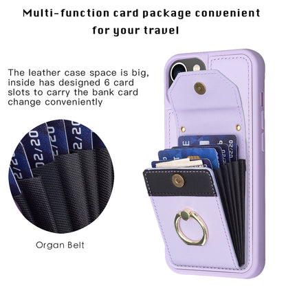 ELECTROPRIME For iPhone 15 BF29 Organ Card Bag Ring Holder Phone Case(Purple)