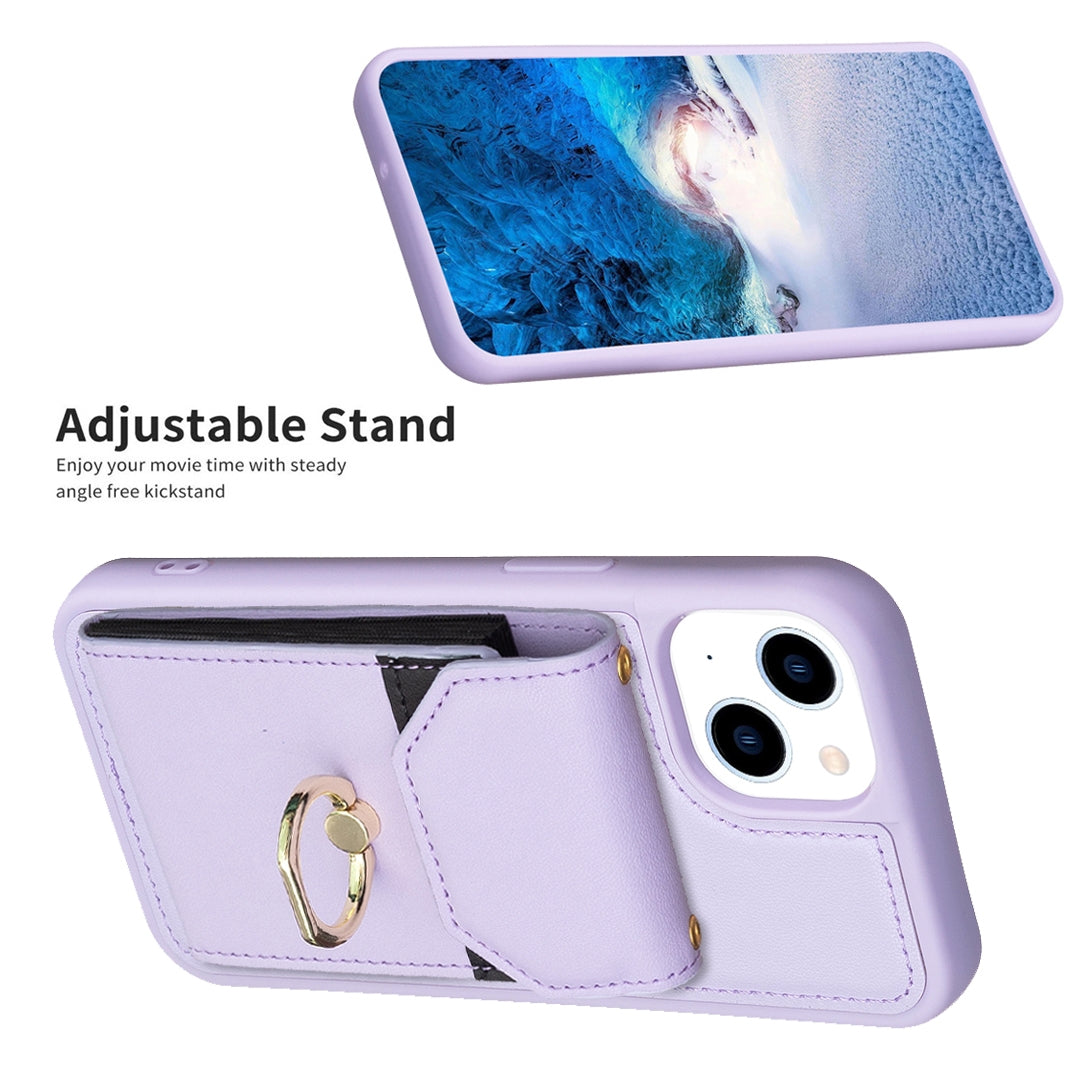 ELECTROPRIME For iPhone 15 BF29 Organ Card Bag Ring Holder Phone Case(Purple)