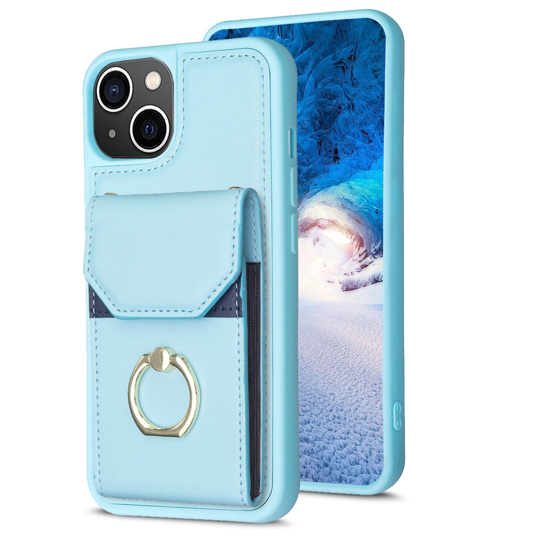 ELECTROPRIME For iPhone 15 BF29 Organ Card Bag Ring Holder Phone Case(Blue)