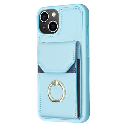 ELECTROPRIME For iPhone 15 BF29 Organ Card Bag Ring Holder Phone Case(Blue)