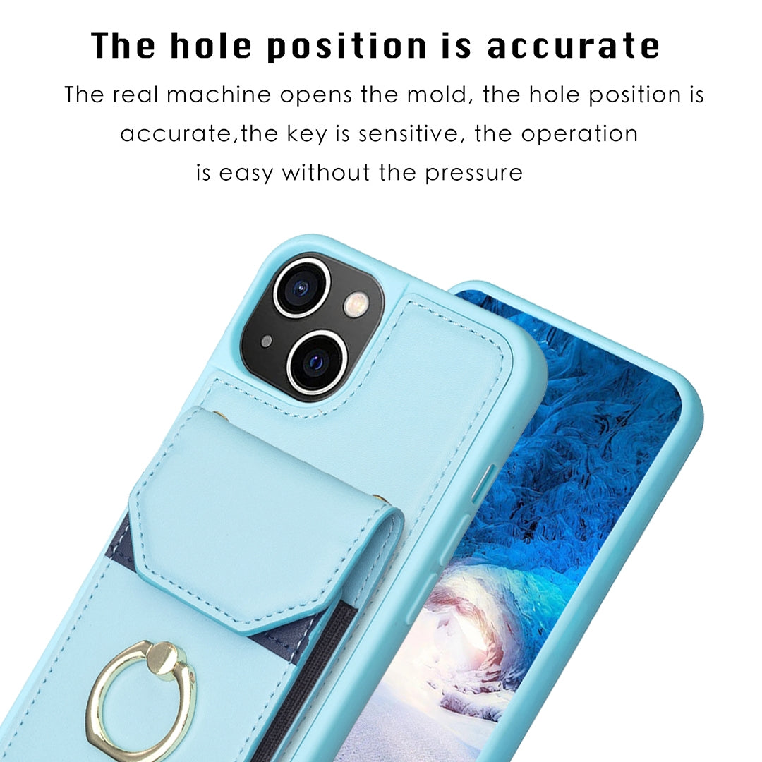 ELECTROPRIME For iPhone 15 BF29 Organ Card Bag Ring Holder Phone Case(Blue)