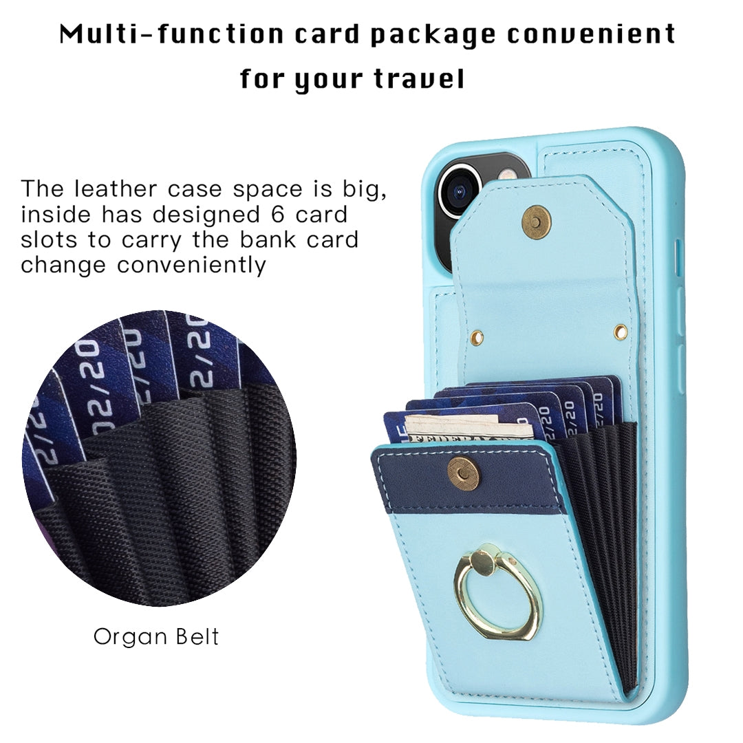 ELECTROPRIME For iPhone 15 BF29 Organ Card Bag Ring Holder Phone Case(Blue)