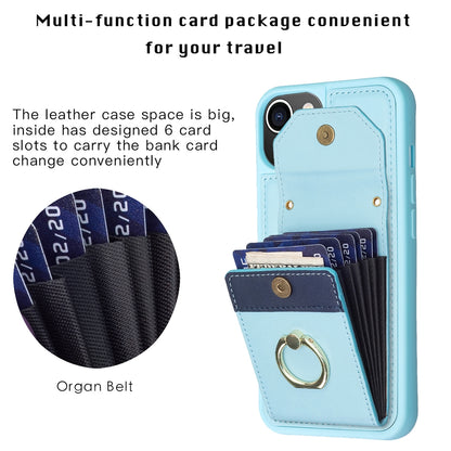 ELECTROPRIME For iPhone 15 BF29 Organ Card Bag Ring Holder Phone Case(Blue)
