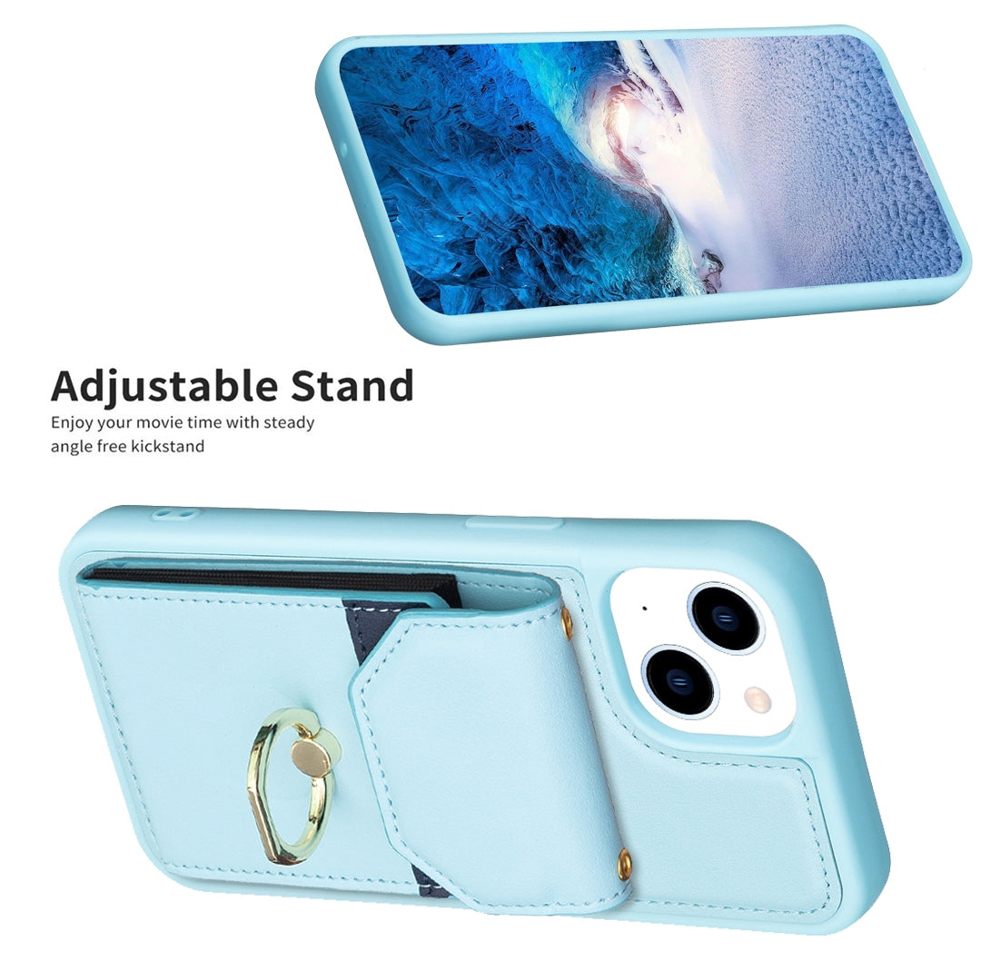 ELECTROPRIME For iPhone 15 BF29 Organ Card Bag Ring Holder Phone Case(Blue)