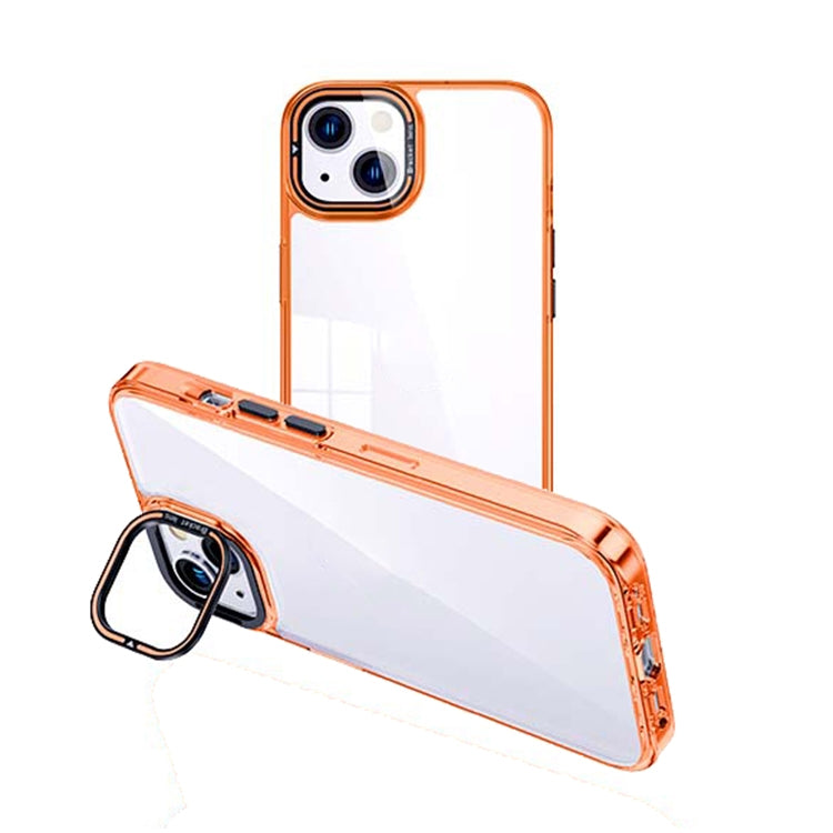 ELECTROPRIME For iPhone 15 Invisible Camera Holder Transparent Phone Case(Orange)