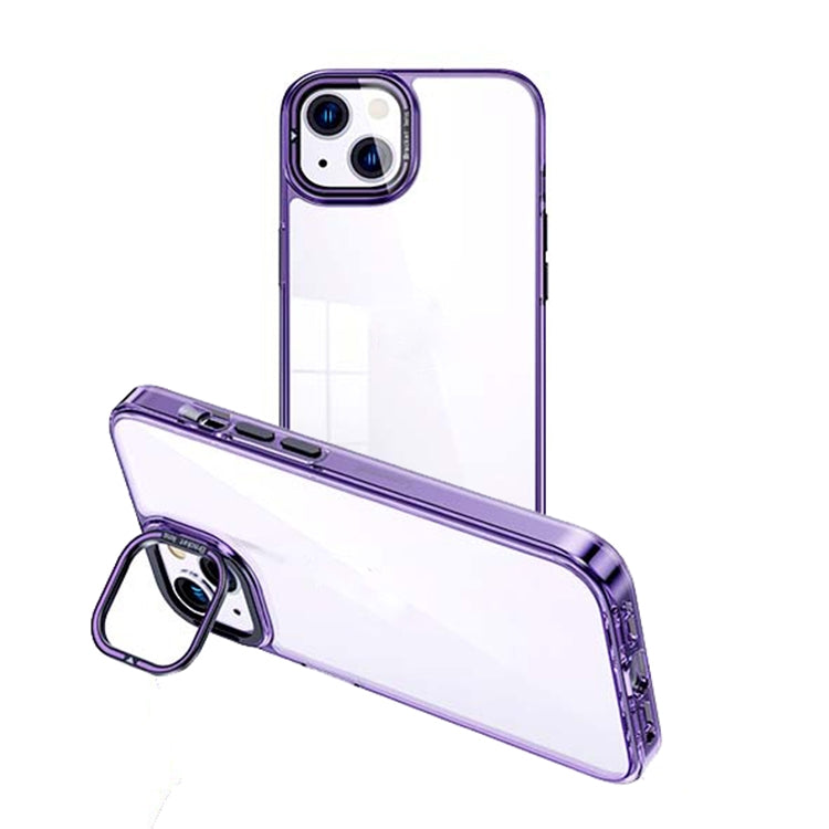 ELECTROPRIME For iPhone 15 Invisible Camera Holder Transparent Phone Case(Purple)