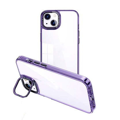ELECTROPRIME For iPhone 15 Invisible Camera Holder Transparent Phone Case(Purple)