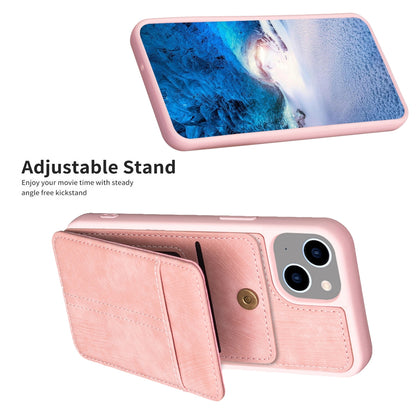 ELECTROPRIME For iPhone 15 Plus BF28 Frosted Card Bag Phone Case with Holder(Pink)