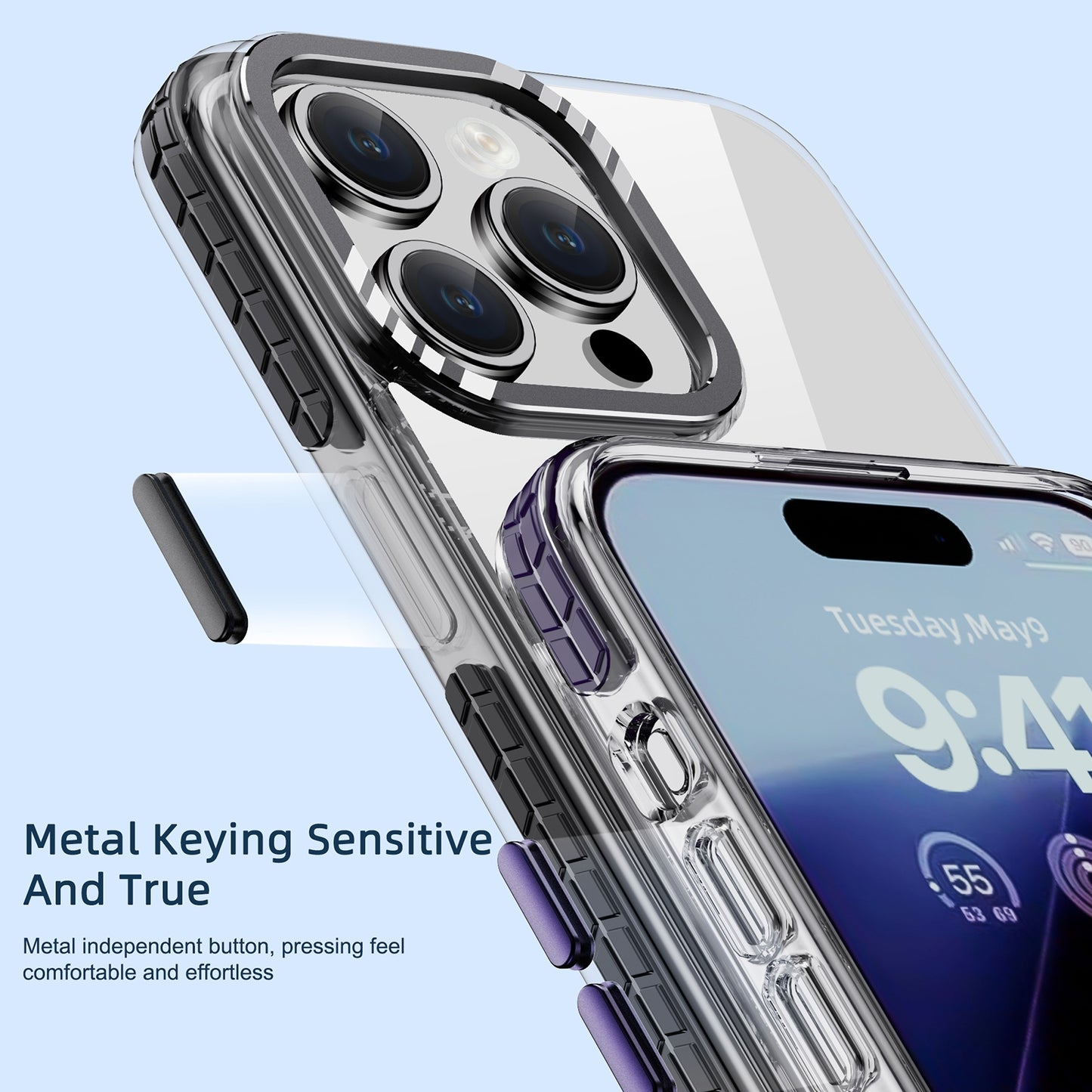 ELECTROPRIME For iPhone 15 iPAKY MT Series Transparent PC+TPU Phone Case(Blue)