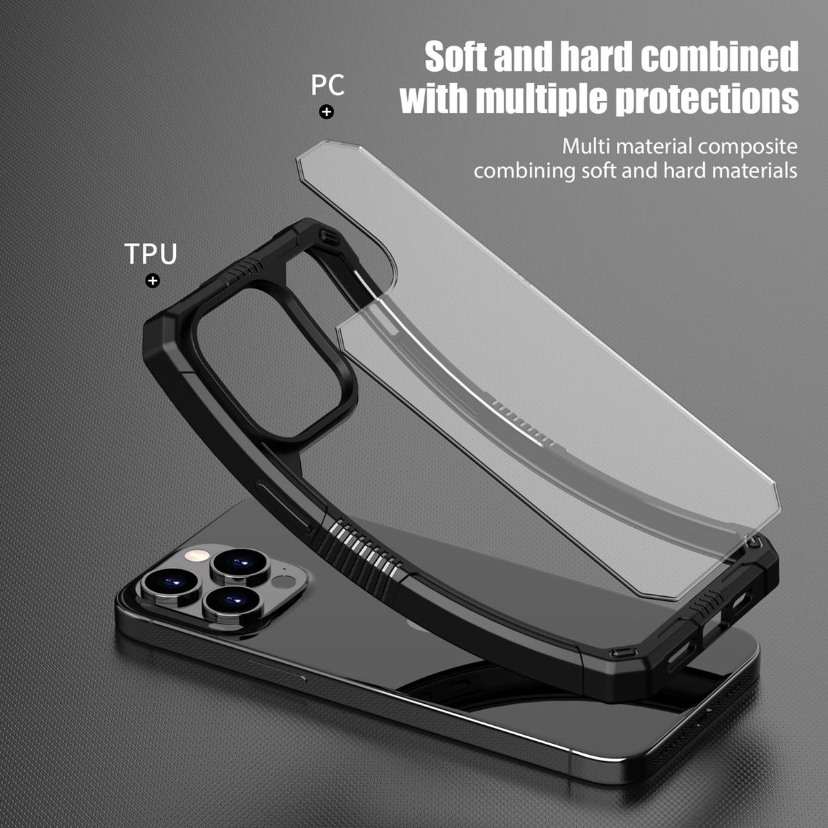 ELECTROPRIME For iPhone 15 Plus iPAKY Guard Series Transparent PC+TPU Phone Case(Black)