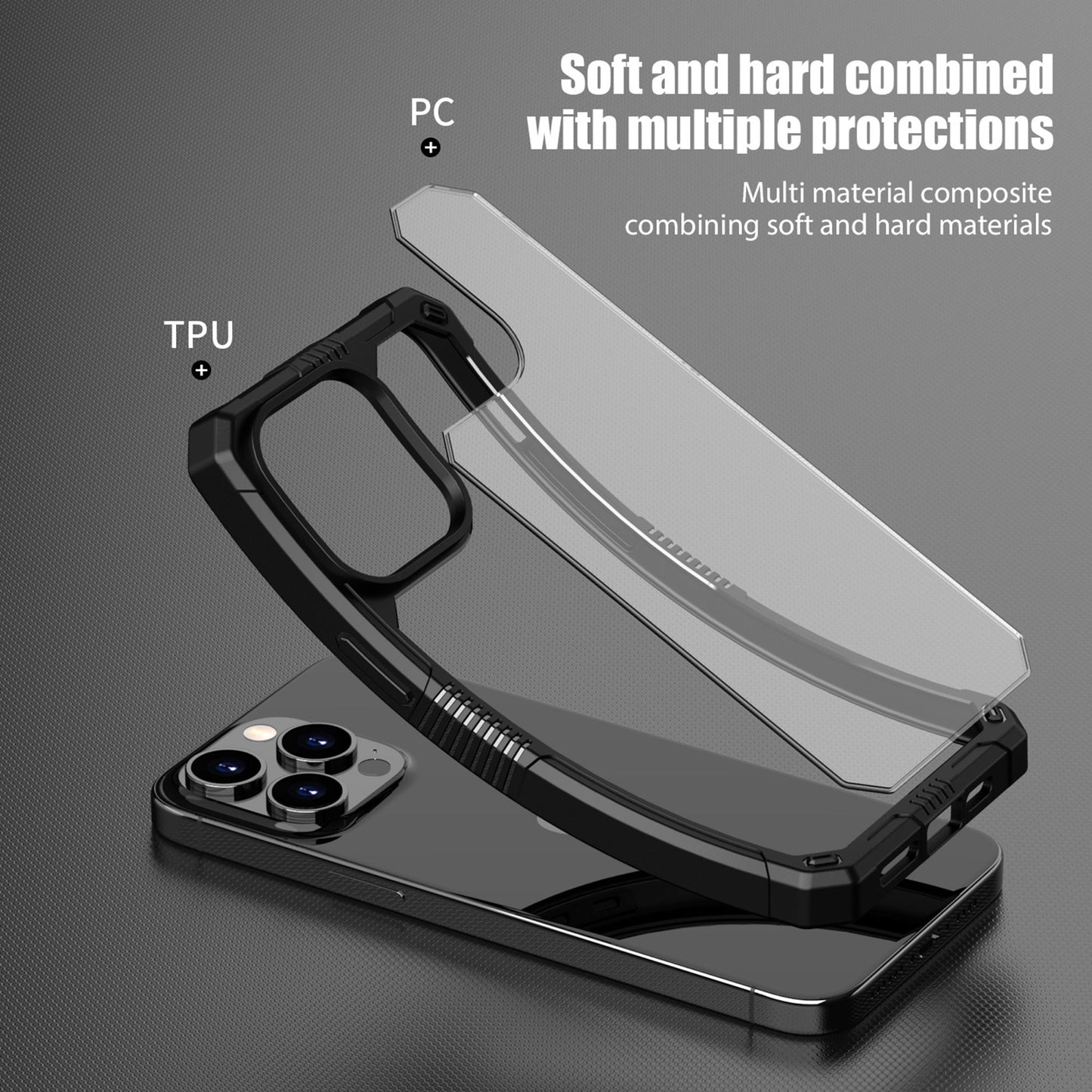 ELECTROPRIME For iPhone 15 iPAKY Guard Series Transparent PC+TPU Phone Case(Grey)