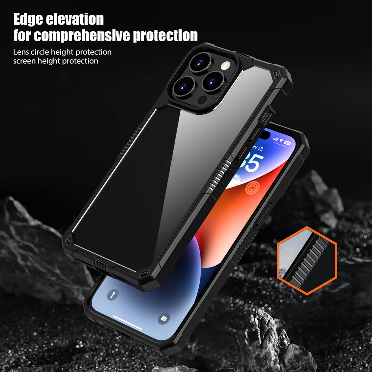 ELECTROPRIME For iPhone 15 Plus iPAKY Guard Series Transparent PC+TPU Phone Case(Black)