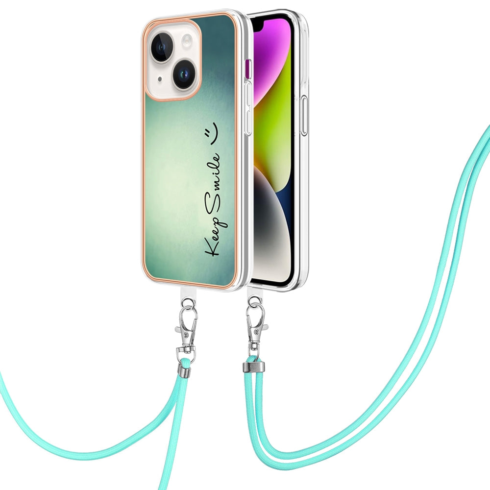 ELECTROPRIME For iPhone 15 Electroplating Dual-side IMD Phone Case with Lanyard(Smile)