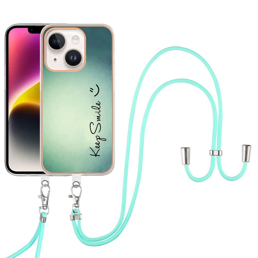 ELECTROPRIME For iPhone 15 Electroplating Dual-side IMD Phone Case with Lanyard(Smile)