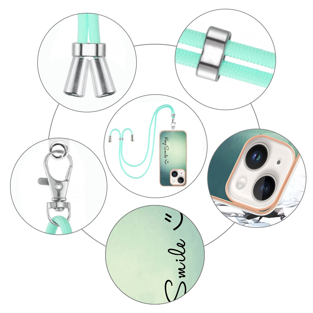 ELECTROPRIME For iPhone 15 Electroplating Dual-side IMD Phone Case with Lanyard(Smile)
