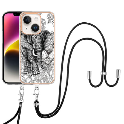 ELECTROPRIME For iPhone 15 Electroplating Dual-side IMD Phone Case with Lanyard(Totem Elephant)